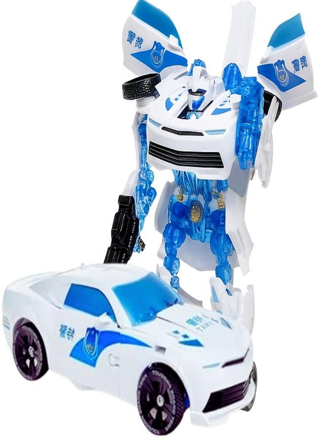 KIDZYMON Police Car Robot Convertor Toy Figure, Manual Deformation, White and Blue, Premium Plastic, 35 cm, Mechanical Deformation Action, Educational Development Toy for Children - Image 1